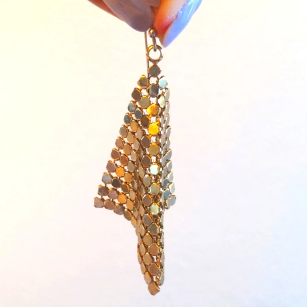 Gold Mesh Diamond Dangle Earrings
